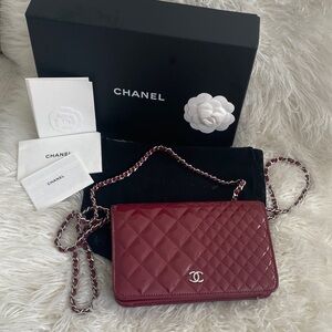 Chanel Red Quilted Chain Wallet